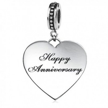 Jovana Sterling Silver "Happy Anniversary" Dangle Bead Charm - Fits Pandora Bracelets & Necklace. - C211M5JV4RT