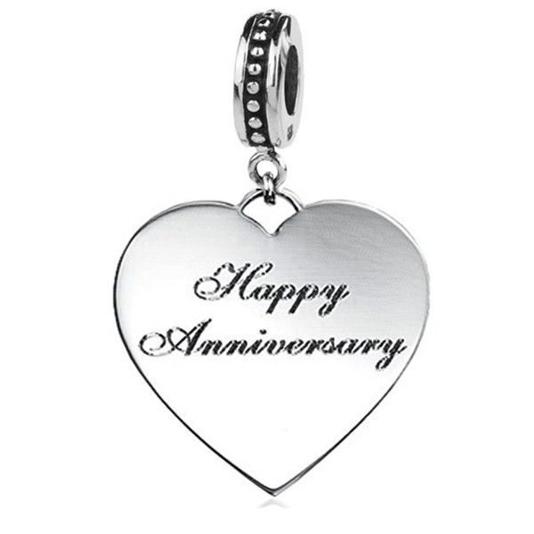 Jovana Sterling Silver "Happy Anniversary" Dangle Bead Charm - Fits Pandora Bracelets & Necklace. - C211M5JV4RT