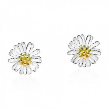 Mini Daisy Two-Tone Gold Plated Over .925 Sterling Silver Post Earrings - CB12HGFXI9N