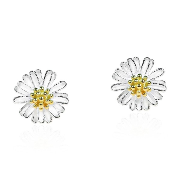 Mini Daisy Two-Tone Gold Plated Over .925 Sterling Silver Post Earrings - CB12HGFXI9N