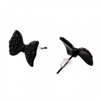 SODIAL(R) 1 Pair Fashion Cute Black Rhinestone Crystal Bowknot Bow Tie Stud Earring - CM126HR3GSJ