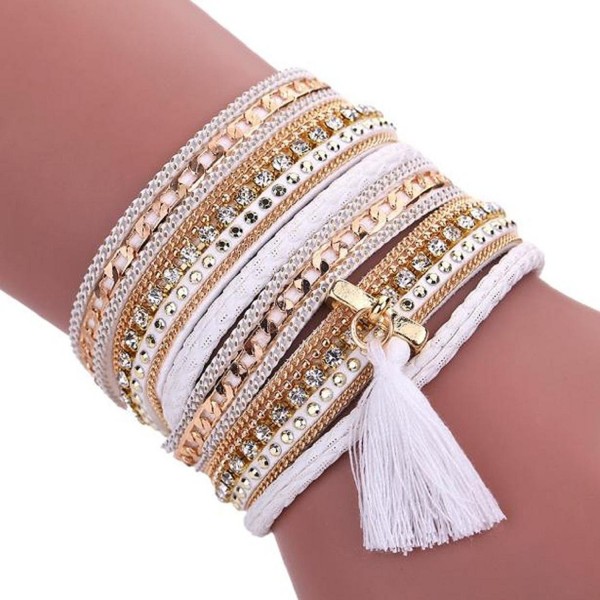 Kingfansion Women Bohemian Bracelet Woven Braided Handmade Wrap Cuff Magnetic Clasp - White - CH12G7QAZE7