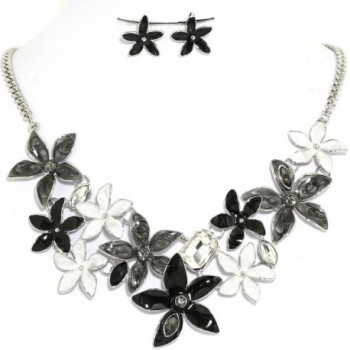 AnsonsImages Flower Star Multi Color Black Gray White Necklace Earrings Set - CL12EP8UKHR