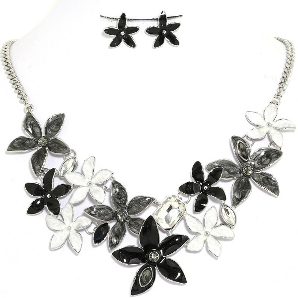 AnsonsImages Flower Star Multi Color Black Gray White Necklace Earrings Set - CL12EP8UKHR