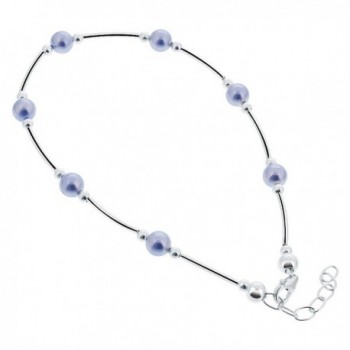 Gem Avenue Sterling Silver Swarovski Elements Round Blue Faux Pearl Ankle Bracelet 9 to 10 inch Adjustable - CW111CR80RH