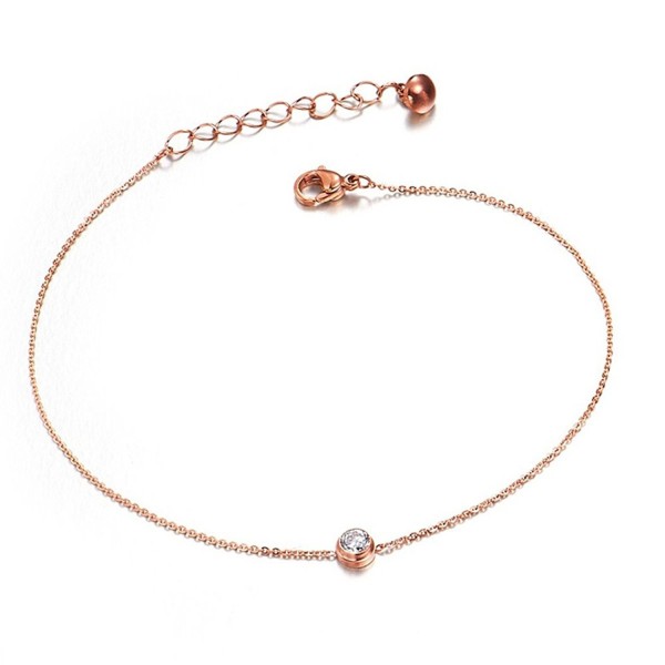 Women Simple Alloy Zircon Solitaire Anklet Rose Gold Plated - CA12K0WMXYF