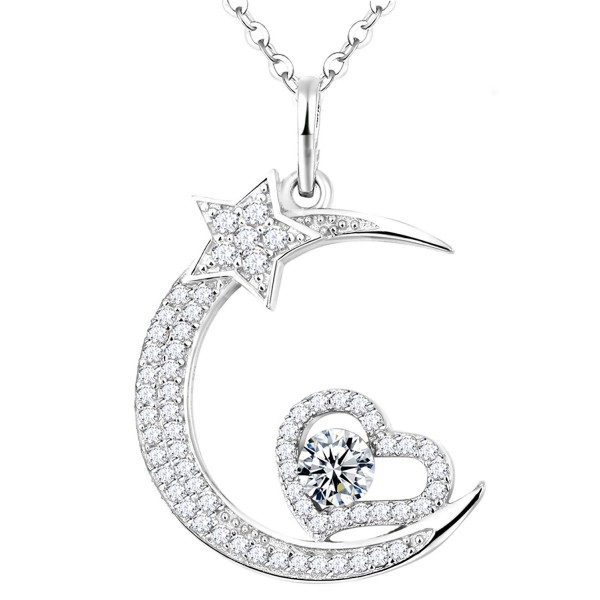 Birthstone shooting Swarovski Necklace Anniversary - Star and Moon Love Heart Necklace - C712O2YTJH3