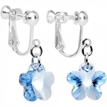 Body Candy Handcrafted Silver Plated Blue Flower Clip On Earrings Created with Swarovski Crystals - C312CWUISG5