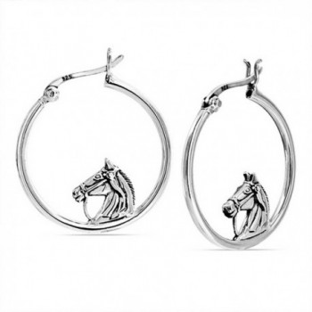 Bling Jewelry Equestrian Horse Head Open Sterling Silver Hoop Earrings - C711ETT5AXB