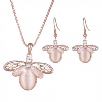 XZP Created-Opal Bee Pendant Necklace And Earrings Jewelry Set For Women - Beige - C21864YWLML
