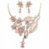 EVER FAITH Hibiscus Leaf Necklace Earrings Set Cubic Zirconia Crystal Gold-Tone - Pink - C711N7IIOSJ