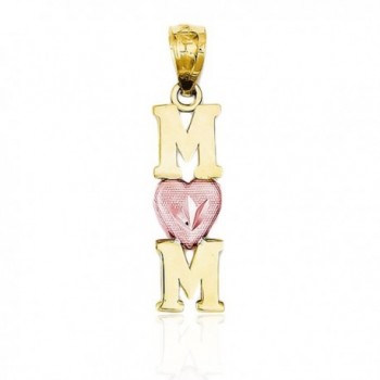 Gold Two Tone "Mom" with Pink Heart Charm- 10k Solid Gold - C012D790MZF