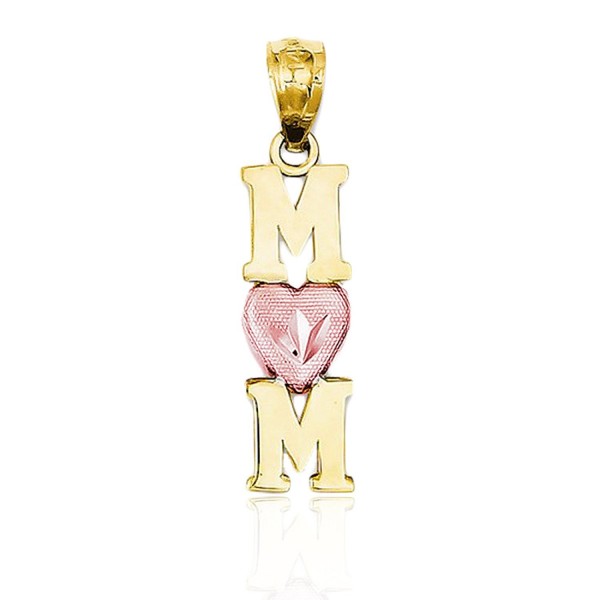 Gold Two Tone "Mom" with Pink Heart Charm- 10k Solid Gold - C012D790MZF