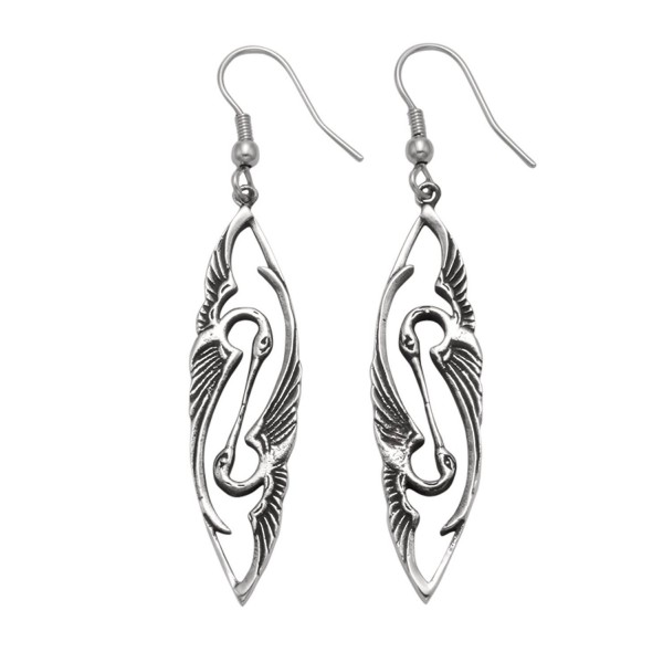 Stainless Steel Art Deco Kissing Heron Wire Earrings - CA11GGTDNZZ