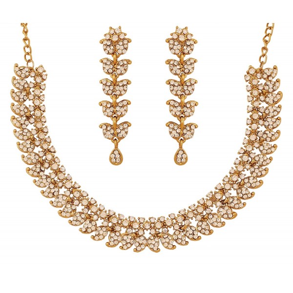 Touchstone Indian bollywood paisley motif rhinestones wedding jewellery necklace set in antique gold tone - Gold - CP12L5AWRFF