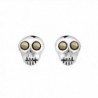 Marcasite Style Pyrite Mini Punk Skull Push Back .925 Sterling Silver Stud Earrings - CQ11QGM4WFH