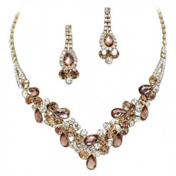 Elegant Bronze Brown V-Shaped Garland Prom Bridesmaid Evening Necklace Set K2 - C911P9HKZW9