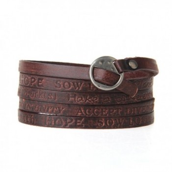 Jenia Letter Engraved Soft Leather Bracelet Cuff Bangle Rope Multilayer Wristband Unisex Jewelry - Brown - CL17YORMY4T