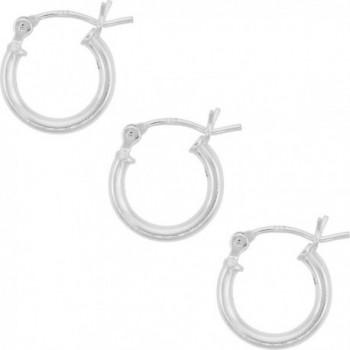 3 Pairs Sterling Silver Small Tube Hoop Earrings with Post-Snap Closure 2mm thick 1/2 inch round - CO11C0303O5