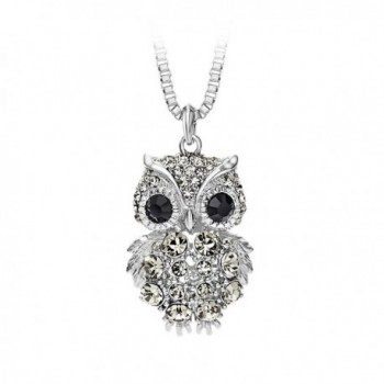 Glamorousky Owl Pendant with Black Crystal and 72cm Necklace (7361) - C311I24G98P