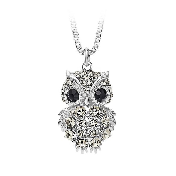 Glamorousky Owl Pendant with Black Crystal and 72cm Necklace (7361) - C311I24G98P