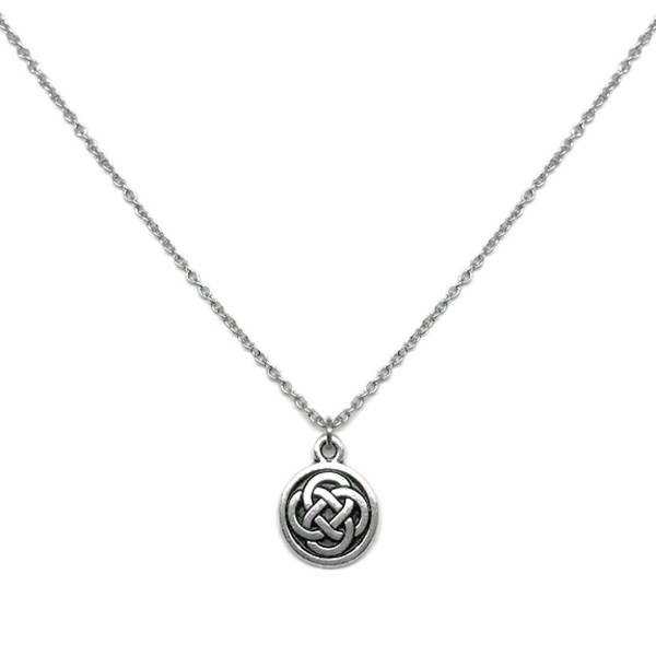 Small Pewter Celtic Knot Charm Necklace Stainless Steel Chain (16 - 24 Inch) - CB182SQMMHM