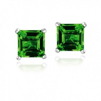 Sterling Silver Created Emerald 5mm Square Stud Earrings - C612EL1WMAF