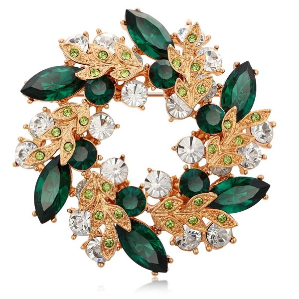 Kemstone Rose Gold Plated Cubic Zirconia Flower Brooch Pin for Women - flower-green - C518678ULOT