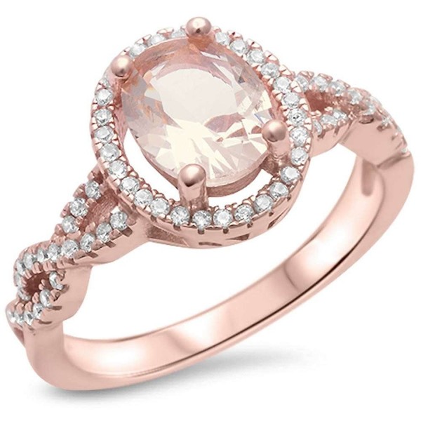 Sterling Silver Rose Gold Plated Champagne Morganite & Simulated Diamond AAA Cubic Zirconia Ring Sizes 4-11 - CR12NUOS69L
