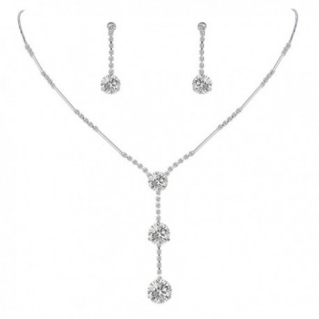 EleQueen Women's Full Cubic Zirconia Long Ball Round Bridal Y-Necklace Earrings Set - Silver-tone Clear - C411Z10H6K3