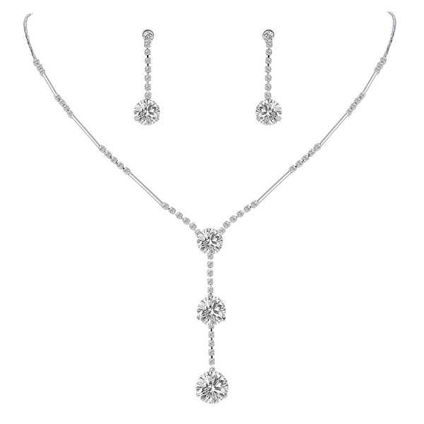 EleQueen Women's Full Cubic Zirconia Long Ball Round Bridal Y-Necklace Earrings Set - Silver-tone Clear - C411Z10H6K3