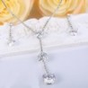 EleQueen Zirconia Y Necklace Earrings Silver tone