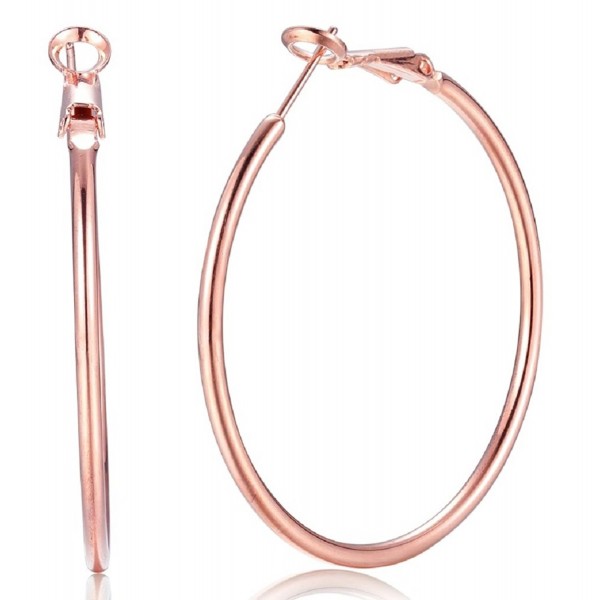 42mm Stainless Steel 14K Rose Gold Plated Round Endless Hoop Earrings For Womens Girls - rose gold - CE188AKGWXK