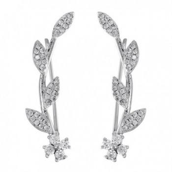 Ear Crawler Earrings Hypoallergenic Ear Climber Wrap Earrings CZ Small Leaf - silver - C7186ZIAXQT