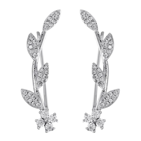 Ear Crawler Earrings Hypoallergenic Ear Climber Wrap Earrings CZ Small Leaf - silver - C7186ZIAXQT