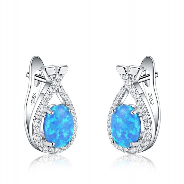 Mozume Tear Style Infinity Black Opal Clip-on Earrings Pierced 925 Sterling Silver Christmas Gift - CQ188UU7KGY