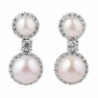 Sterling Silver Double White Cubic Zirconia Simulated Shell Pearl Drop Stud Earrings - CQ12KJO15ZH