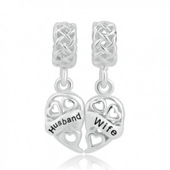 CoolJewelry Sterling Silver Wife Husband Charm Dangle Heart Couple Beads For Bracelets - C317YIHIXLW