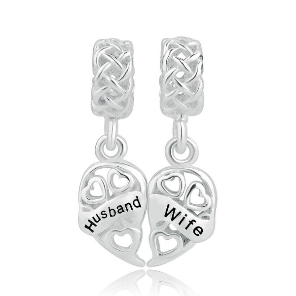 CoolJewelry Sterling Silver Wife Husband Charm Dangle Heart Couple Beads For Bracelets - C317YIHIXLW