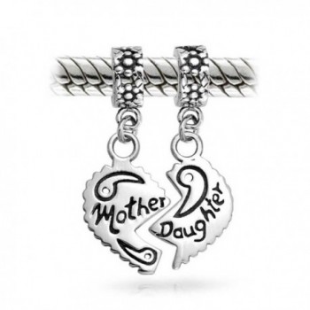 Bling Jewelry Silver Mother Daughter Heart Dangle Bead Charm Set - CQ116C12MYP