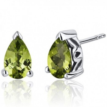 1.50 Carats Peridot Pear Shape Basket Style Stud Earrings in Sterling Silver Rhodium Nickel Finish - CC116ULJODJ