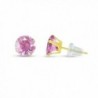 Solid 10k Yellow Gold Round 8mm Simulated CZ Birthstone Stud Earrings - Pink CZ - CX11IVBLITT