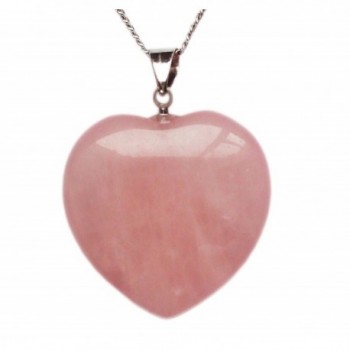 Crystal Pendant Necklace- Puffy Heart Shape- with 18" Metal Alloy Chain - Rose Quartz - CX17YGZS82Q