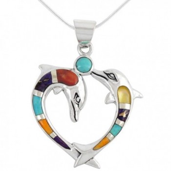 Dolphin Necklace Sterling Turquoise Gemstones - Multi Gemstones - C717YE4RC8Y