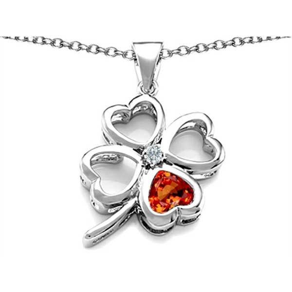 Star K Sterling Silver Large 7mm Heart Shape Lucky Clover Heart Pendant - Simulated Orange Fire Opal - CZ11GFPPYFR