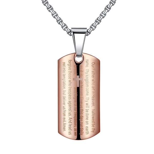 Aoiy Stainless Steel Lord's Prayer and Cross Medallion Pendant Necklace- Unisex - "Rose-Gold-Color- 21"" Chain" - CE12CB82YZT