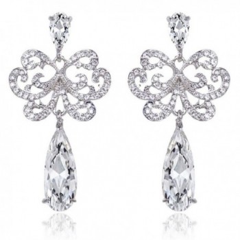 EVER FAITH Bridal Silver-Tone Lace Flower Teardrop Dangle Earrings Austrian Crystal Clear Zircon - CU11FD8F3TJ