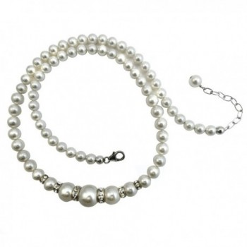 Simulated White Pearl Necklace Made with Swarovski Crystal Elements. Sterling Silver Clasp and Extension - C311U4Z044Z