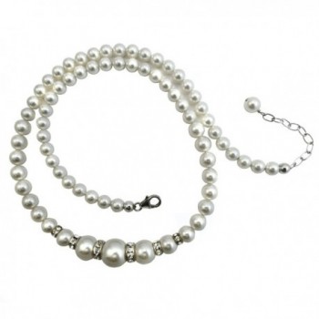 Simulated White Pearl Necklace Made with Swarovski Crystal Elements. Sterling Silver Clasp and Extension - C311U4Z044Z