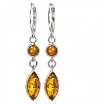 Honey Amber Sterling Silver Classic Drop Leverback Earrings - CF115ZXX41V